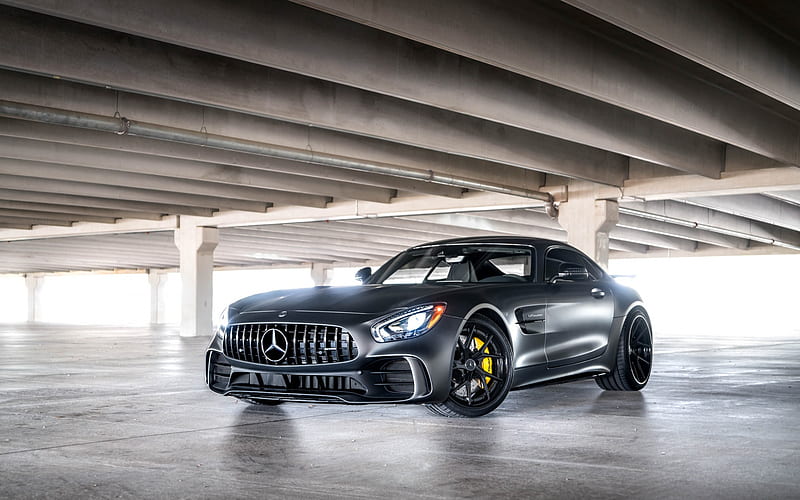 Mercedes GT R AMG, 2018, gray matte coupe, tuning, German sports cars, Graphite, V8 Bi-turbo, Mercedes-AMG GT R Coupe, Mercedes, HD wallpaper