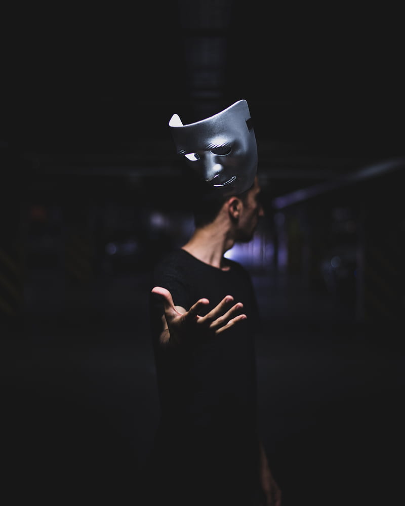 man, mask, toss, levitation, dark, HD phone wallpaper