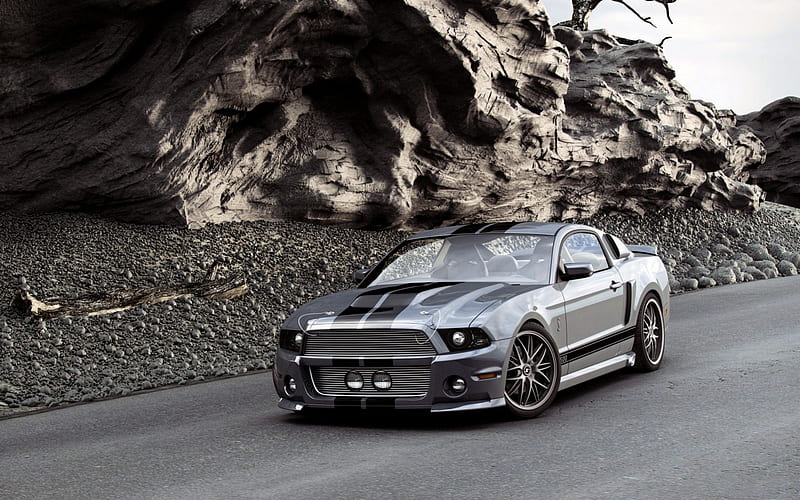 Ford Mustang with Eleanor Body Kit, mustang, ford, car, gris, custom, HD wallpaper