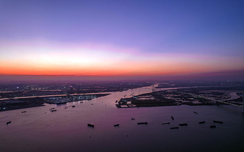 Estuary Port Sunset 2022 Horizon, HD wallpaper