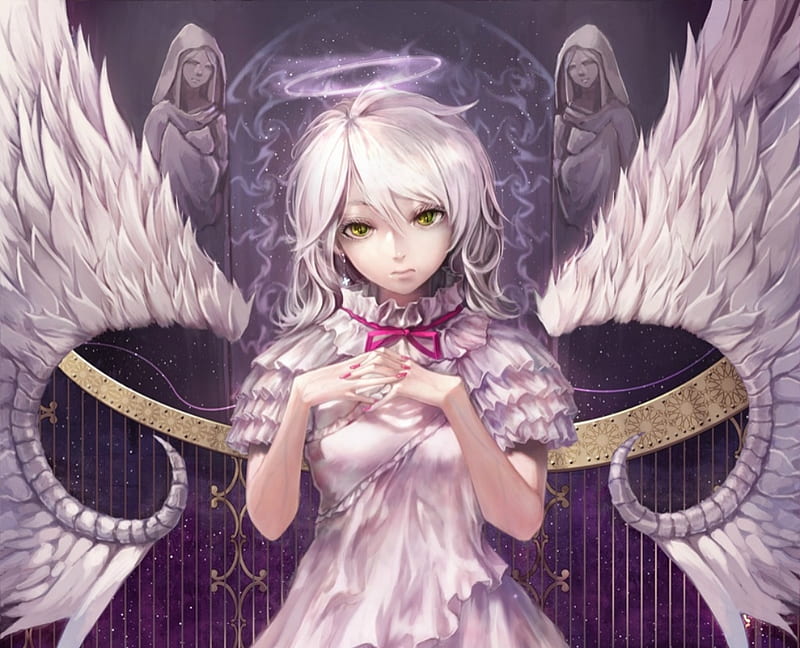 Angel, fantasy, wings, girl, anime, jname, manga, pink, HD wallpaper
