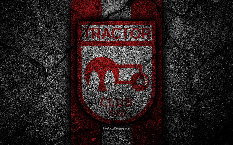 FC Tractor Sazi emblem, Persian Gulf Pro League, soccer, Iran, Tractor Sazi, black stone, football, logo, asphalt texture, Tractor Sazi FC, Iranian football club, HD wallpaper