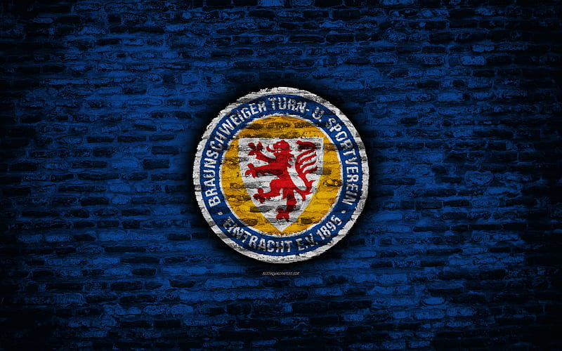 Eintracht Braunschweig FC, logo, blue brick wall, Bundesliga 2, German football club, soccer, football, Eintracht BS, brick texture, Eintracht Braunschweig logo, Germany, HD wallpaper