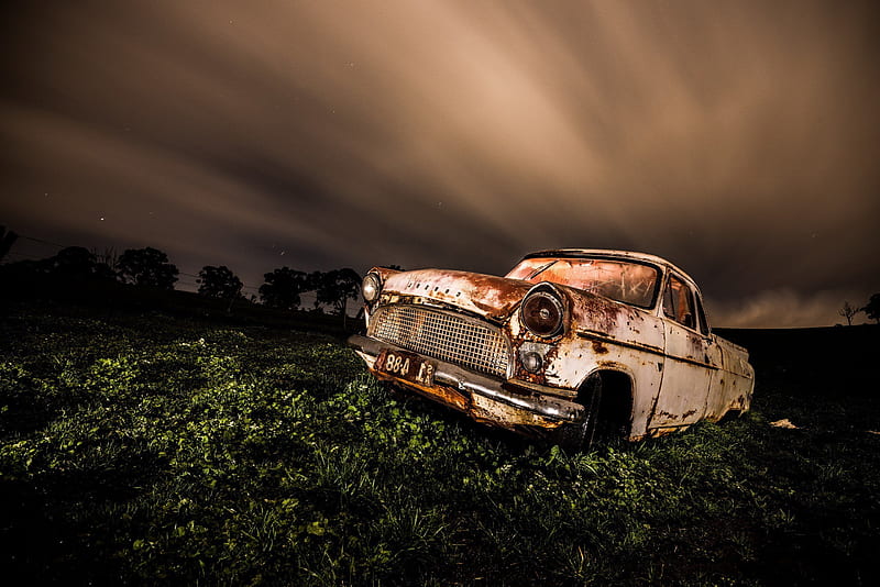 Wrecked Vintage Car, wrecked, vintage, carros, HD wallpaper
