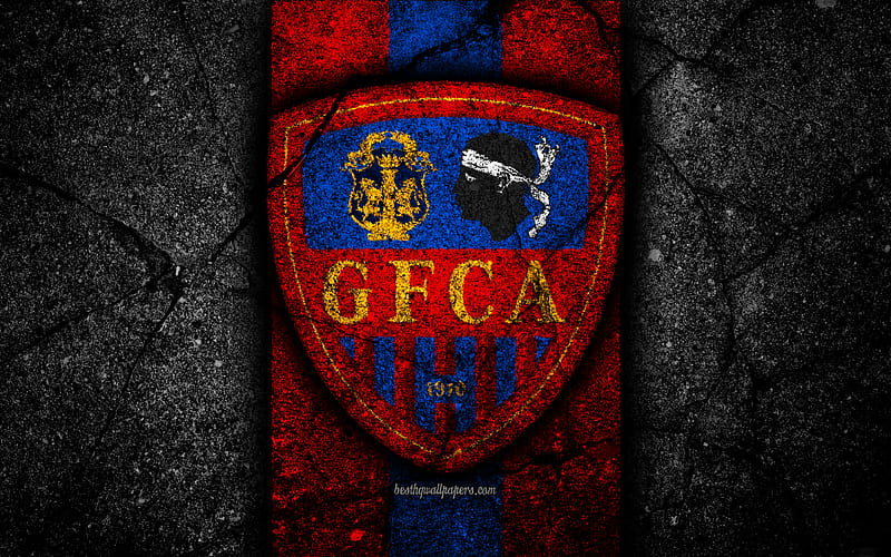 Gazelec Ajaccio FC, logo, Ligue 2, football, black stone, France, soccer, football club, Liga 2, Gazelec Ajaccio, asphalt texture, french football club, FC Gazelec Ajaccio, HD wallpaper