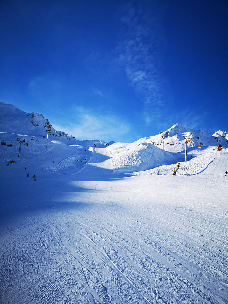mountains, ski track, slope, ski, lifts, HD phone wallpaper