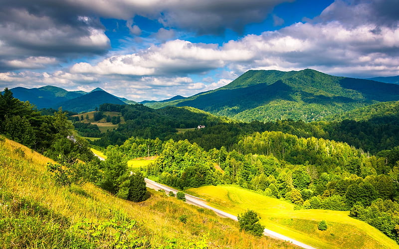 mountains, summer, appalachian, forest, usa, clouds, america, HD wallpaper