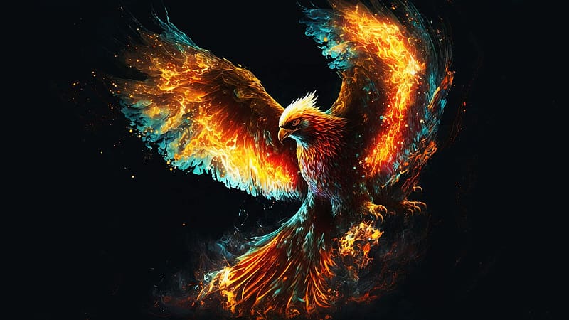 The Phoenix, wings, painting, fire, bird, HD wallpaper | Peakpx