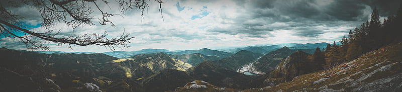 panoramic graphy of overlooking mountain, HD wallpaper