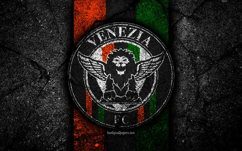 Venezia FC, logo, Serie B, football, black stone, Italian football club, soccer, emblem, Venezia, asphalt texture, Italy, FC Venezia, HD wallpaper