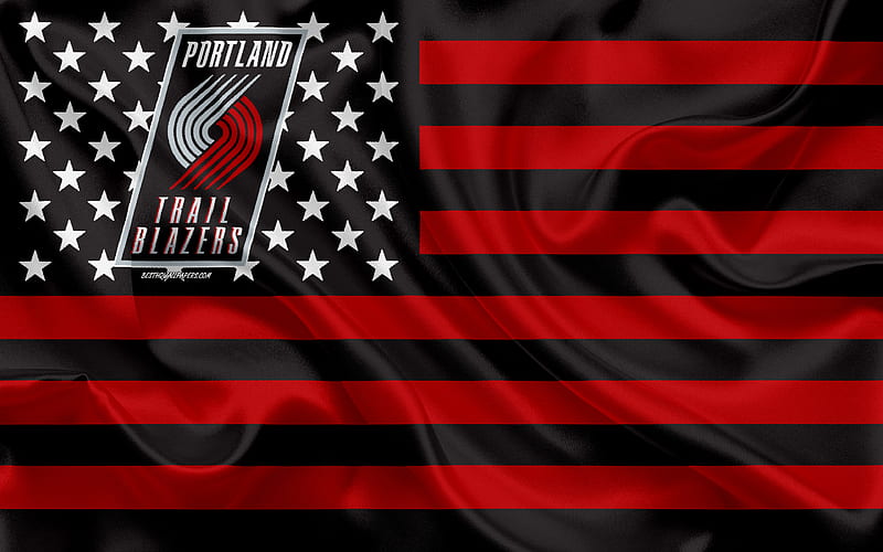Portland Trail Blazers, American basketball club, American creative flag, red black flag, NBA, Portland, Oregon, USA, logo, emblem, silk flag, National Basketball Association, basketball, HD wallpaper