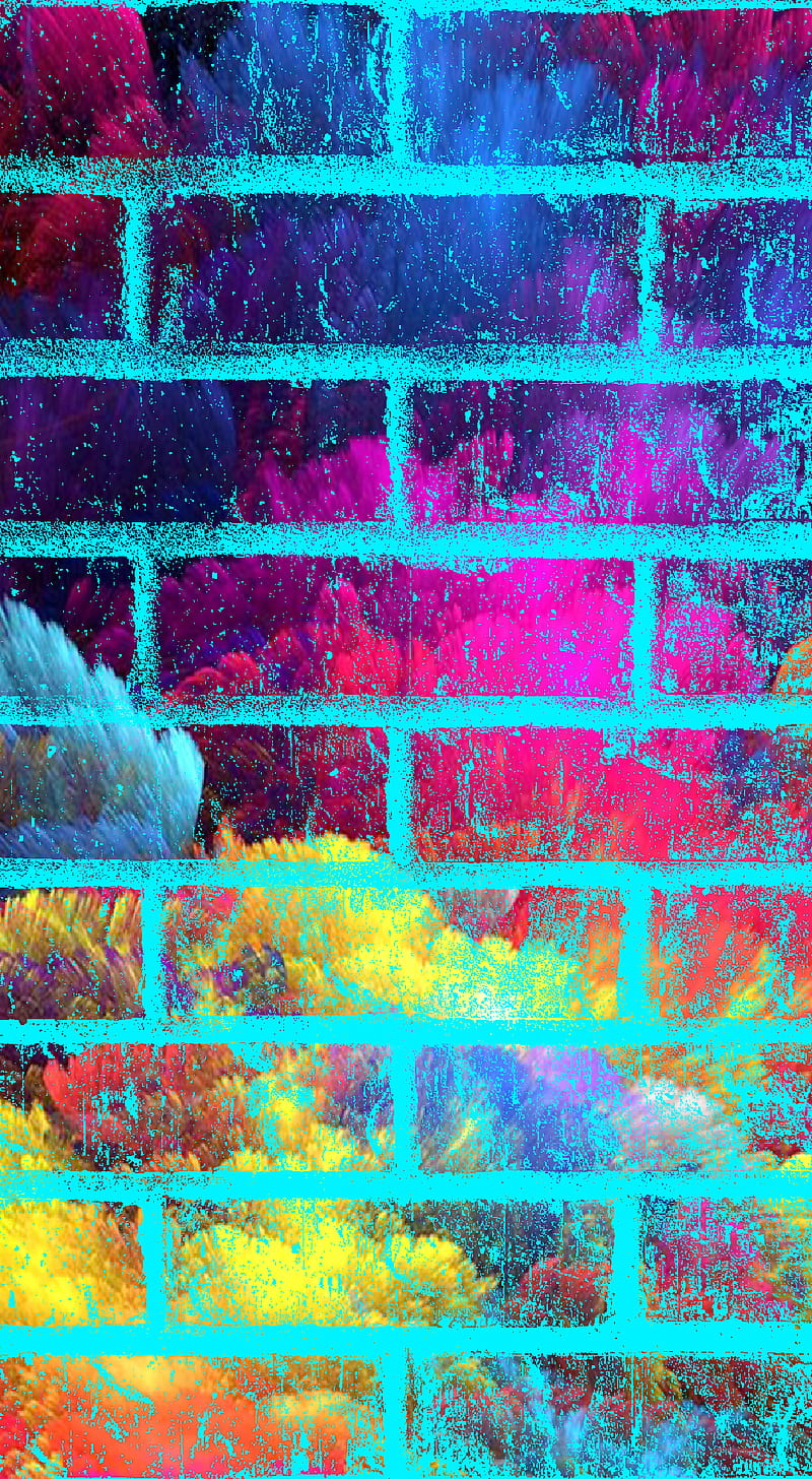 Rainbow brick, blue, brick, color, paint, rainbow, red, yellow, HD phone wallpaper