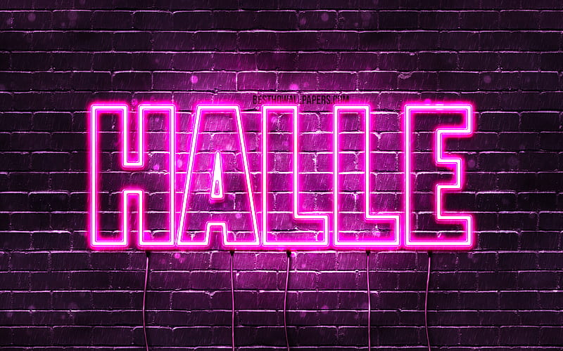 Halle with names, female names, Halle name, purple neon lights, Happy Birtay Halle, with Halle name, HD wallpaper