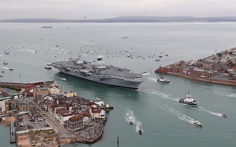 HMS Queen Elizabeth, British aircraft carrier, British Navy, port, Great Britain, warships, HD wallpaper