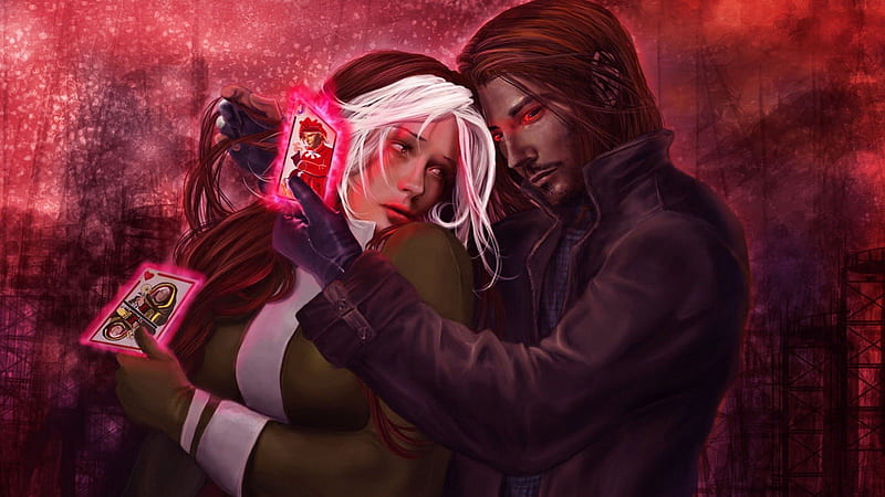 Gambit and Rogue red love, x-men, romance, rogue, love, HD wallpaper