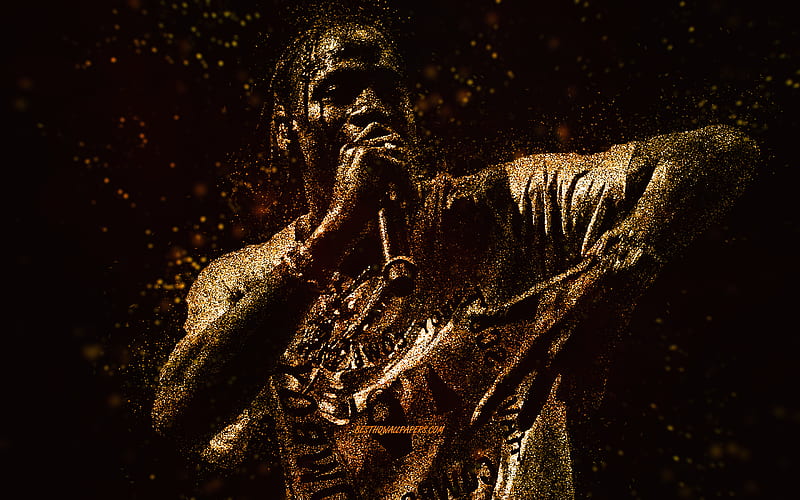 Travis Scott, gold glitter art, black background, American rapper, Travis Scott art, Jacques Berman Webster, HD wallpaper