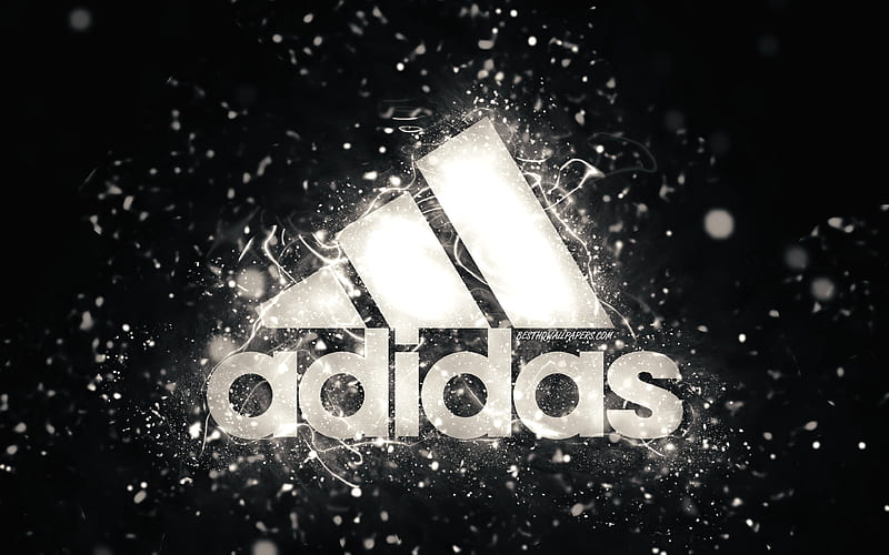 Adidas white logo, white neon lights, creative, white abstract background, Adidas logo, brands, Adidas, HD wallpaper