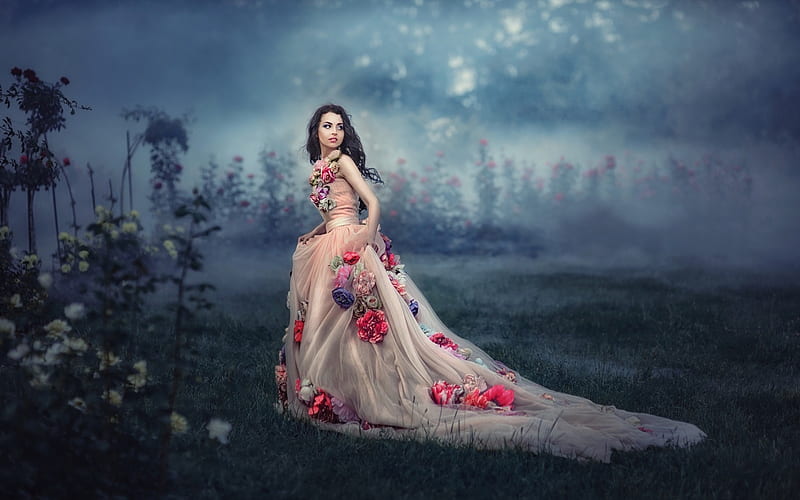 Beauty, flower, dress, girl, model, woman, HD wallpaper | Peakpx