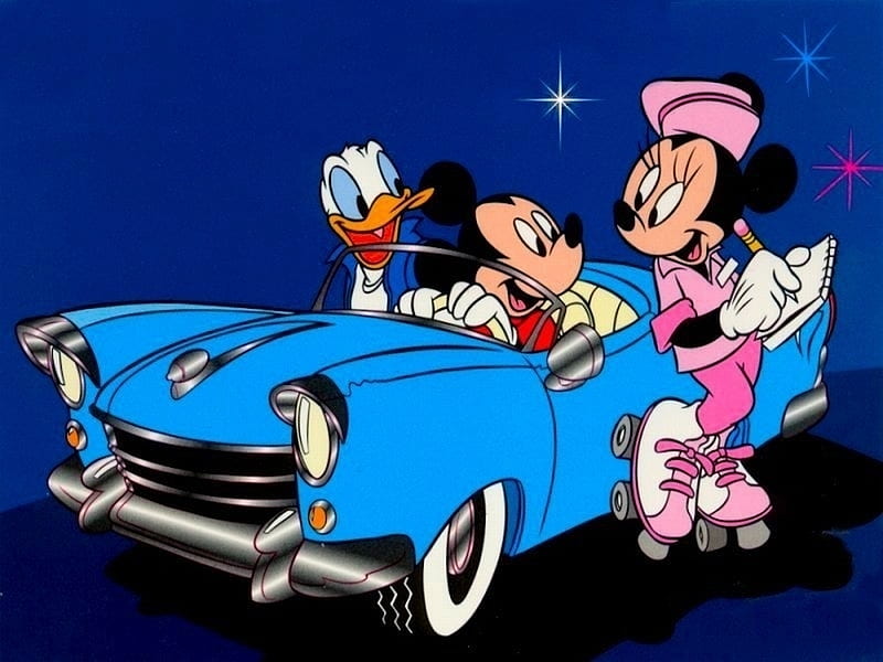 micky Mouse minnieand Donald Duck , donald duck, micky, minnie, car, HD wallpaper