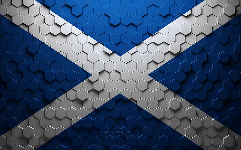Flag of Scotland, honeycomb art, Scotland hexagons flag, Scotland, 3d hexagons art, Scotland flag, HD wallpaper