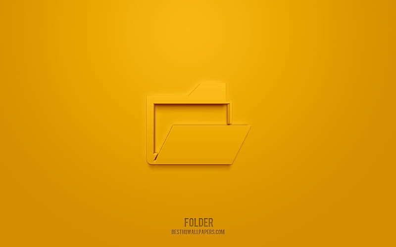 Folder 3d icon, yellow background, 3d symbols, Folder, technology icons, 3d icons, Folder sign, technology 3d icons, HD wallpaper