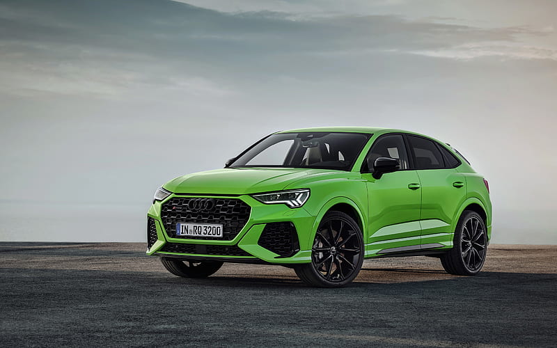 Audi RS Q3 Sportback, 2020, exterior, front view, new green RS Q3, tuning Q3, special version, stock tuning Q3, German cars, Audi, HD wallpaper