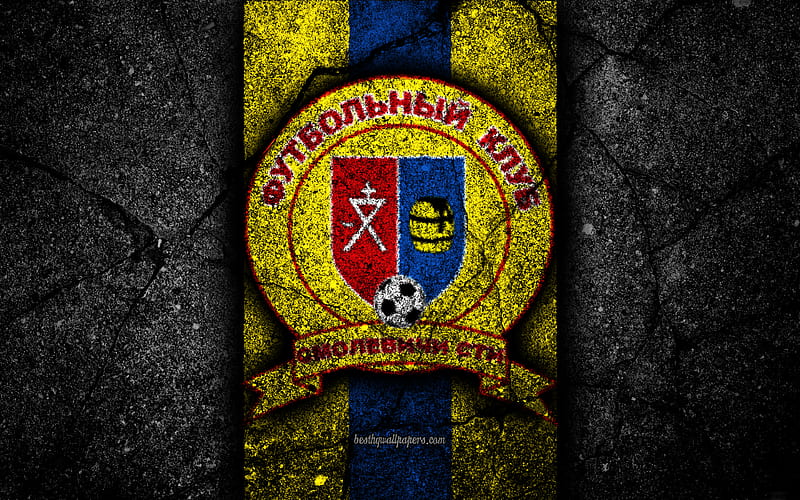 Smolevichi FC logo, soccer, black stone, Vysshaya Liga, grunge, football club, Belarusian football club, Smolevichi, Belarus, asphalt texture, FC Smolevichi, HD wallpaper