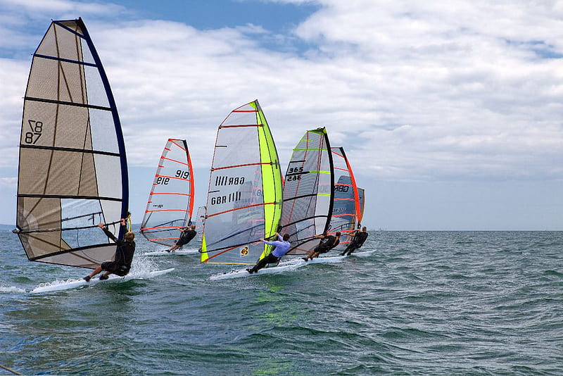 Racing the Wind, windsurfing, race, sea, ocean, HD wallpaper