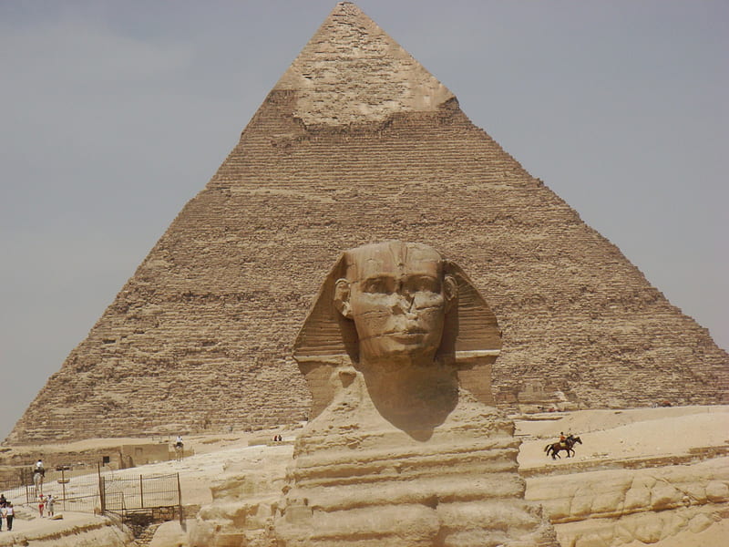 Sphinx and Pyremid, ancient, statue, Egypt, landmark, pyramid, Giza, Sphinx, HD wallpaper