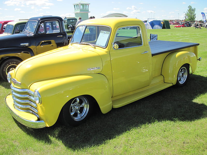 1951 Chevrolet 1/2 Ton Truck V8, graphy, Chevrolet, black, yellow, truck, HD wallpaper