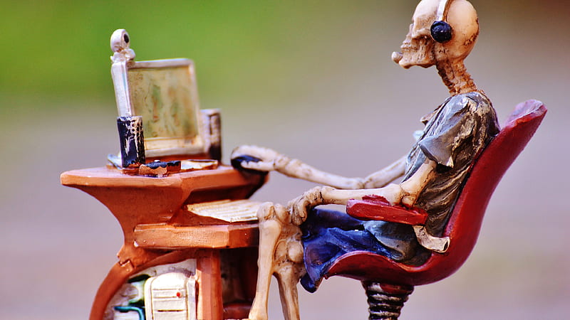 Skeleton Is Sitting On Chair Facing Monitor Wearing Headphones Computer Addiction Addiction, HD wallpaper