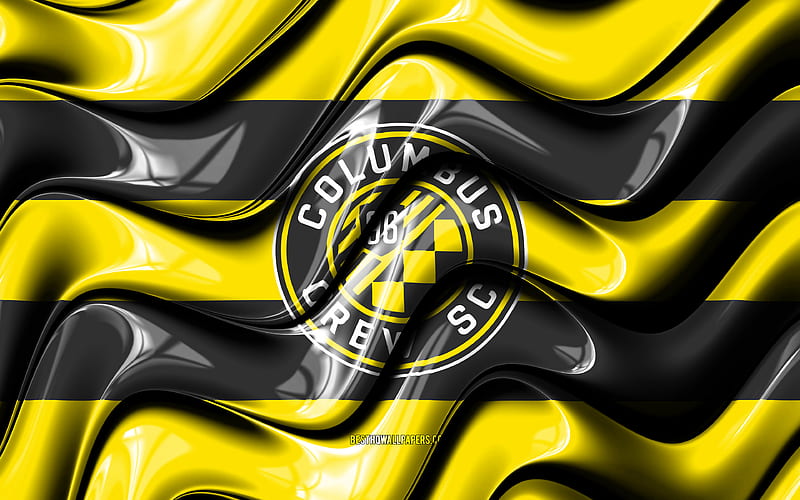 Columbus Crew flag yellow and black 3D waves, MLS, american soccer team, football, Columbus Crew logo, soccer, Columbus Crew FC, HD wallpaper