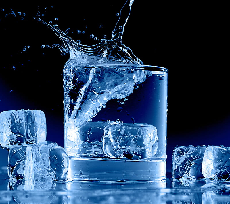 Ice Cubes, glass cup, icy blue, splash, water, HD wallpaper