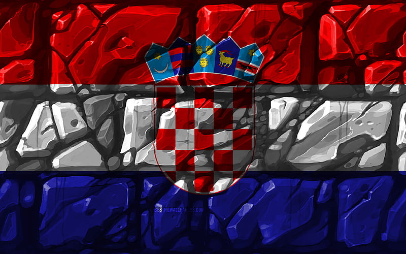 Croatian flag, brickwall European countries, national symbols, Flag of Croatia, creative, Croatia, Europe, Croatia 3D flag, HD wallpaper