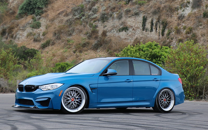BMW M3, stance, F80, tuning, 2018 cars, blue m3, german cars, BMW, HD wallpaper