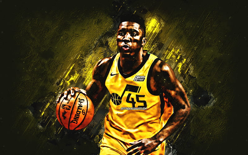 Donovan Mitchell, Utah Jazz, American basketball player, portrait, the NBA, USA, basketball, yellow stone background, HD wallpaper