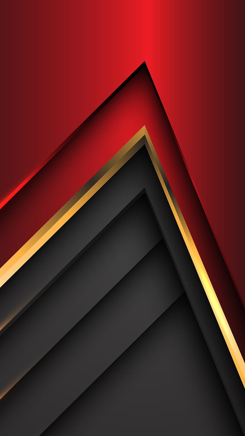 Material Design, abstract, android, black, gold, layers, patterns, red, HD phone wallpaper