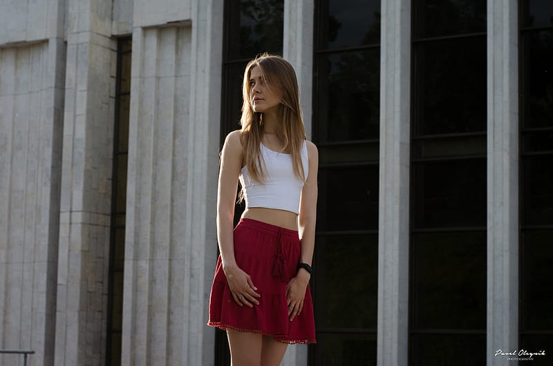 Girl Outdoors Red Skirt , girls, model, HD wallpaper
