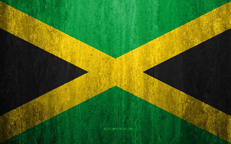 Flag of Jamaica stone background, grunge flag, North America, Jamaica flag, grunge art, national symbols, Jamaica, stone texture, HD wallpaper