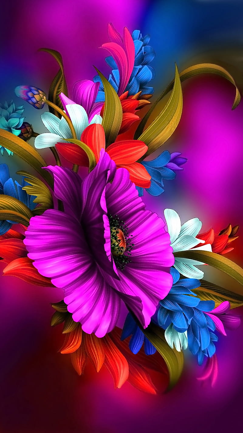 Painted Flowers, flowers, painted, HD phone wallpaper