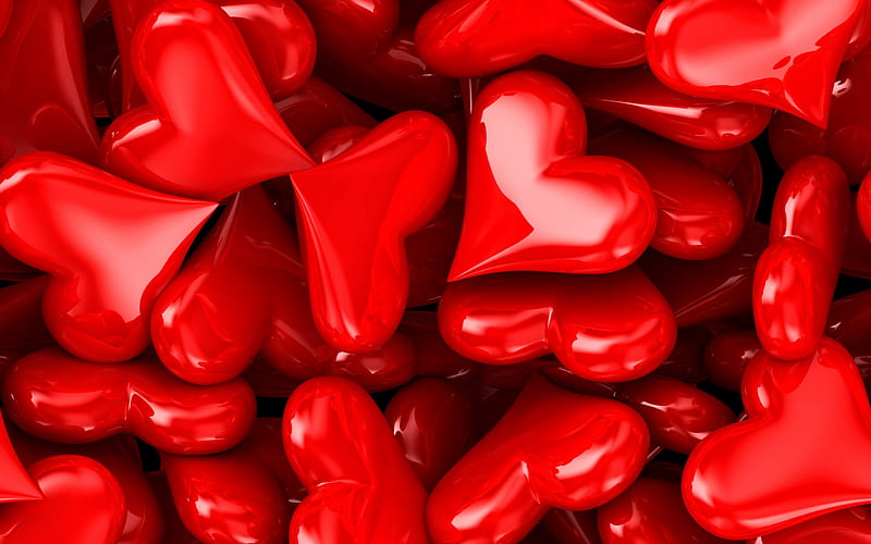 3d red heart, Valentines Day, February 14, love concepts, reflection, HD wallpaper