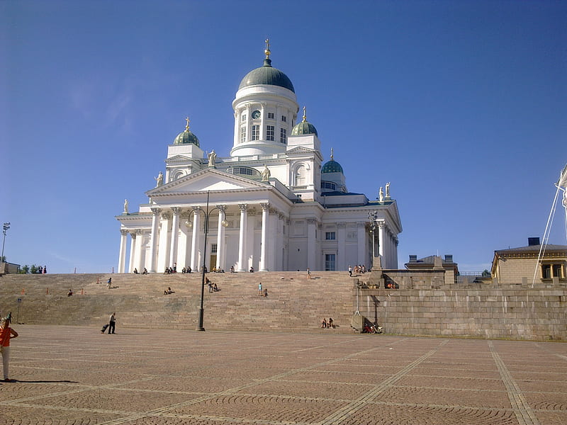 Helsinki, sun, white, church, HD wallpaper