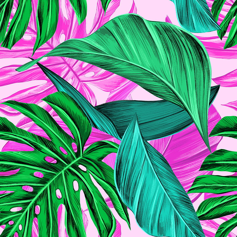 leaves, pattern, bright, tropical, HD phone wallpaper