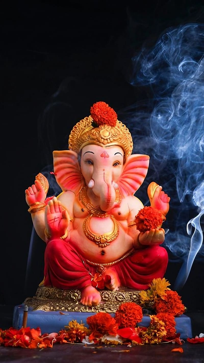 Ganpati Bappa Ke, Smoke Background, lord, god, HD phone wallpaper