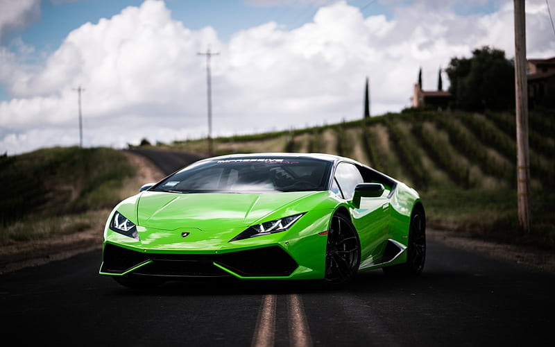 Lamborghini Huracan, 2018, green sports coupe, tuning, green Huracan, black wheels, supercar, Italian sports cars, Lamborghini, HD wallpaper
