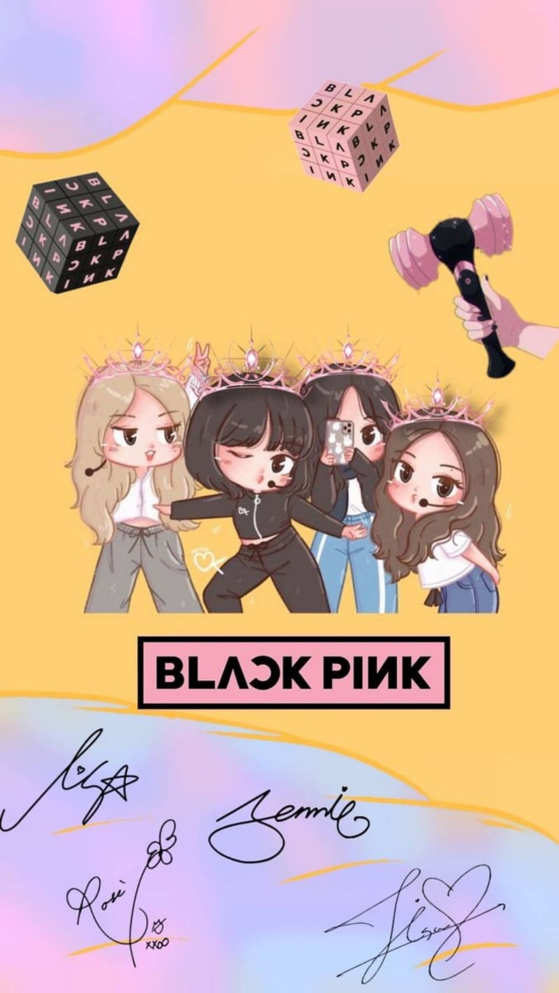 Blackpink Anime, Wearing Pink Tiaras, black pink, anime, HD phone wallpaper