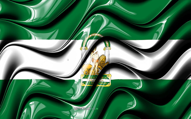 Andalusia flag Communities of Spain, administrative districts, Flag of Andalusia, 3D art, Andalusia, spanish communities, Andalusia 3D flag, Spain, Europe, HD wallpaper