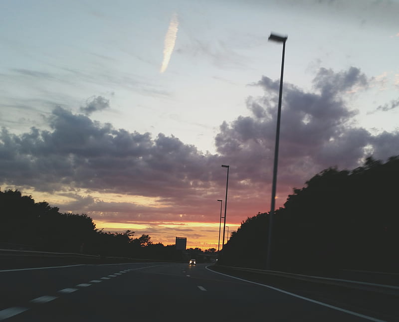 Road Sunset, driving, sky, traveling, HD wallpaper