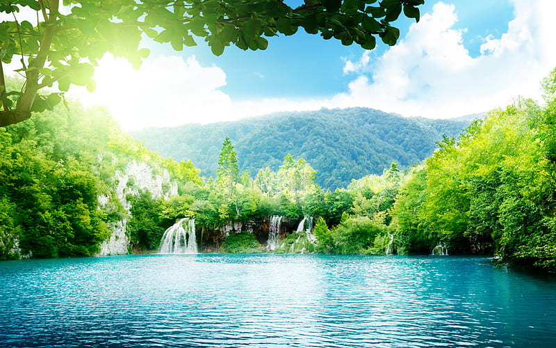 Plitvice Lakes National Park, jungle, waterfalls, forest, Croatia, summer, oasis, Europe, HD wallpaper