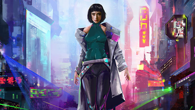 Cyberpunk Short Hair Girl , cyberpunk, scifi, artist, artwork, digital-art, artstation, HD wallpaper